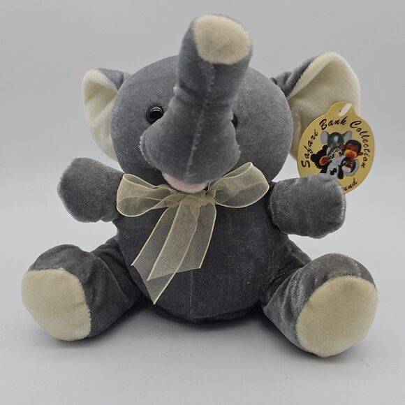 Hug Fun Other - Safari Elephant Shaped Piggy Bank Soft Plush Gray 6" Tall with Tags, NO SOUND